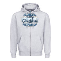 Heather Grey merry christmas blue Zipper Hoodie - MaliasSmallBusiness