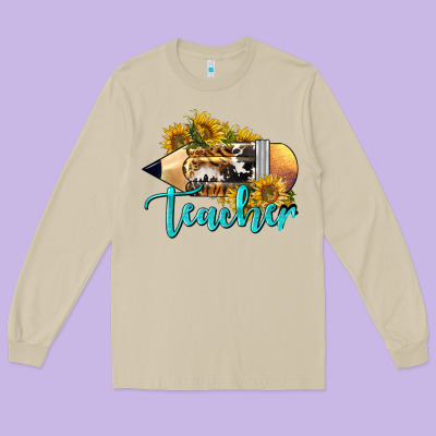 Western Teacher Pencil Long Sleeve Tee Designed By Lillyallendesigns