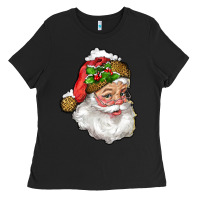 Black Santa Claus With Snow Ladies Tee - RanaPortraitStore