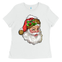 White Santa Claus With Snow Ladies Tee - RanaPortraitStore