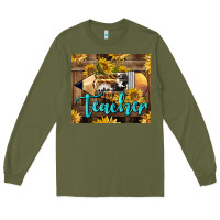 Army Green Western Teacher Pencil With Sunflowers Long Sleeve Tee - LillyAllenDesigns