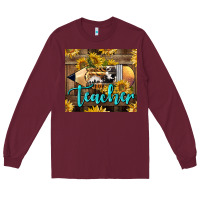 Burgundy Western Teacher Pencil With Sunflowers Long Sleeve Tee - LillyAllenDesigns