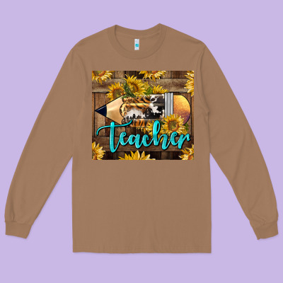 Western Teacher Pencil With Sunflowers Long Sleeve Tee Designed By Lillyallendesigns