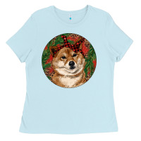 Baby Blue Shiba Inu Christmas Ladies Tee - RanaPortraitStore