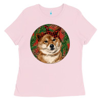 Bubblegum Pink Shiba Inu Christmas Ladies Tee - RanaPortraitStore
