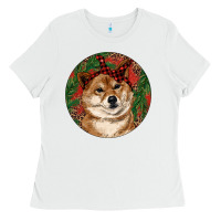 White Shiba Inu Christmas Ladies Tee - RanaPortraitStore