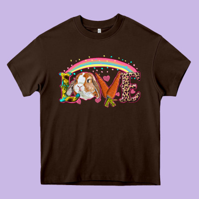 Heavy Core Tee Easter Bunny Love With Rainbow