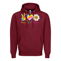 Burgundy peace love happiness Zipper Hoodie - NancyCooperArtShop