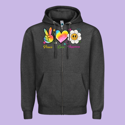 Peace Love Happiness Zipper Hoodie Designed By Nancycooperartshop