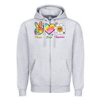Heather Grey peace love happiness Zipper Hoodie - NancyCooperArtShop