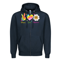 Navy peace love happiness Zipper Hoodie - NancyCooperArtShop
