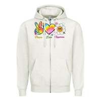 Oatmeal Heather peace love happiness Zipper Hoodie - NancyCooperArtShop