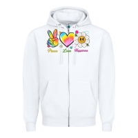 White peace love happiness Zipper Hoodie - NancyCooperArtShop