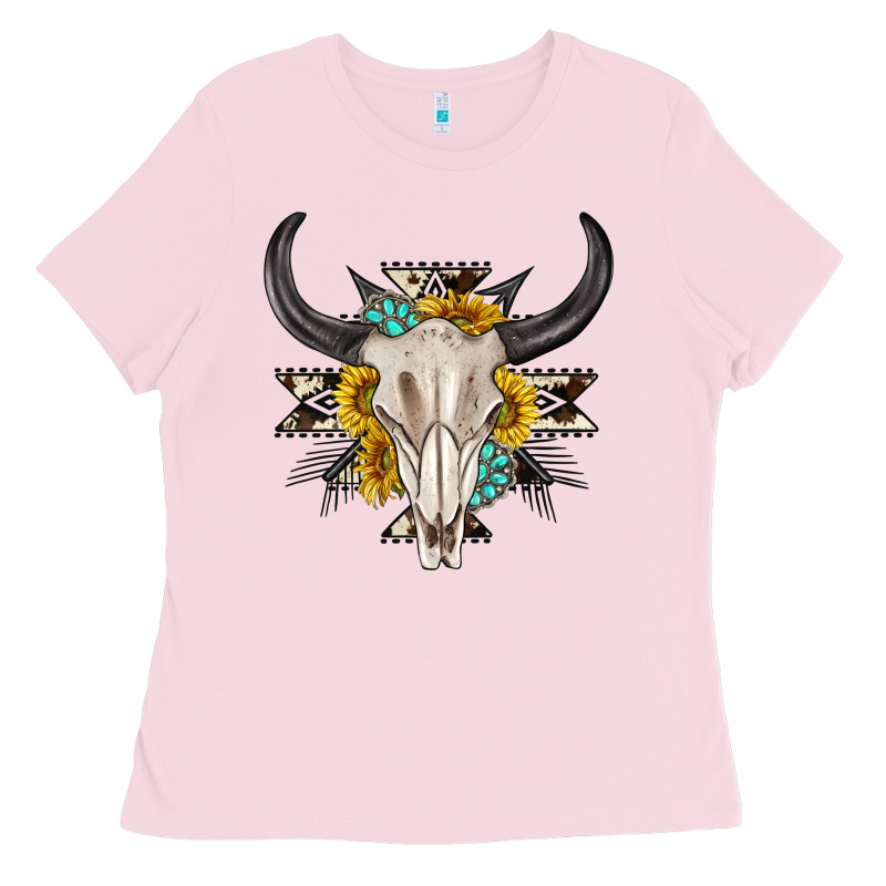 Cow Aztec Western Bull Skull Ladies Tee by texasbilliewilder | Teevron
