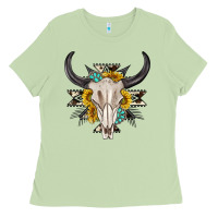 Matcha cow aztec western bull skull Ladies Tee - texasbilliewilder