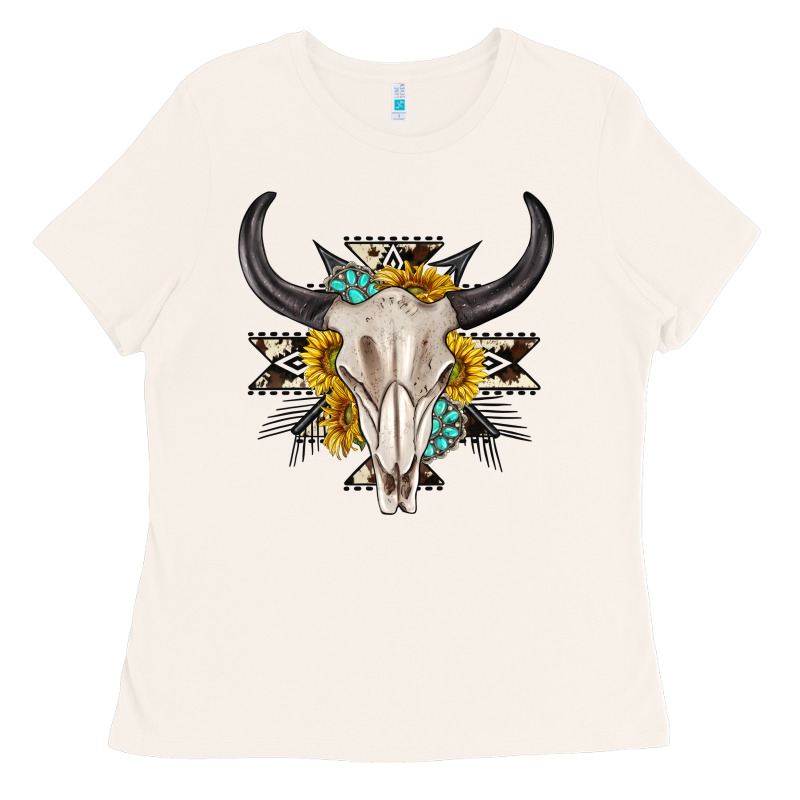 Cow Aztec Western Bull Skull Ladies Tee by texasbilliewilder | Teevron