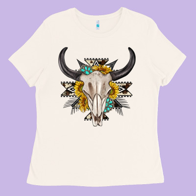 Ladies Tee cow aztec western bull skull