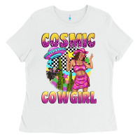White cosmic cowgirl Ladies Tee - texasbilliewilder