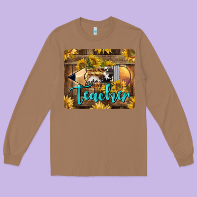 Western Teacher Pencil With Sunflowers Long Sleeve Tee Designed By Lillyallendesigns