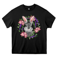 Black Easter Bunny With Floral Wreath Heavy Core Tee - RanaPortraitStore