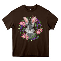 Chocolate Brown Easter Bunny With Floral Wreath Heavy Core Tee - RanaPortraitStore