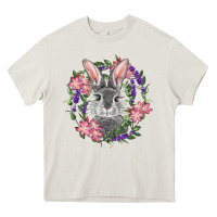 Cream Easter Bunny With Floral Wreath Heavy Core Tee - RanaPortraitStore