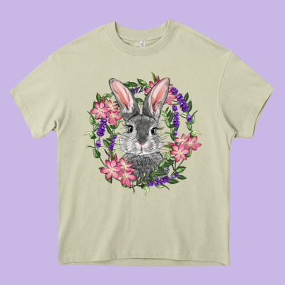 Heavy Core Tee Easter Bunny With Floral Wreath