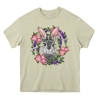 Mossy Easter Bunny With Floral Wreath Heavy Core Tee - RanaPortraitStore