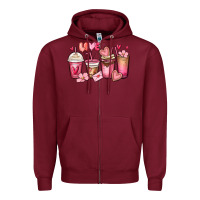 Burgundy valentines day coffee cups Zipper Hoodie - MaliasSmallBusiness