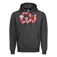 Charcoal Heather valentines day coffee cups Zipper Hoodie - MaliasSmallBusiness