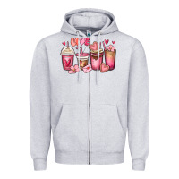 Heather Grey valentines day coffee cups Zipper Hoodie - MaliasSmallBusiness
