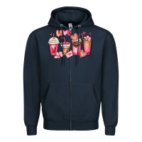 Navy valentines day coffee cups Zipper Hoodie - MaliasSmallBusiness