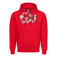 Red valentines day coffee cups Zipper Hoodie - MaliasSmallBusiness