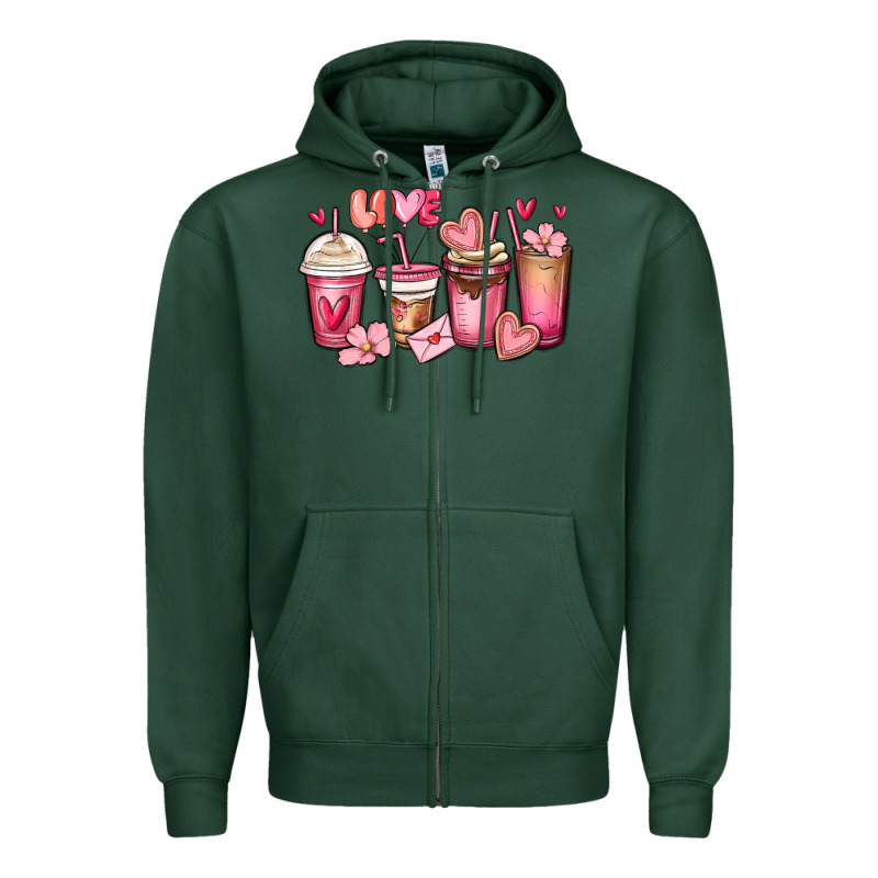 Valentines Day Coffee Cups Zipper Hoodie by MaliasSmallBusiness | Teevron