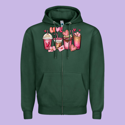 Valentines Day Coffee Cups Zipper Hoodie Designed By Maliassmallbusiness