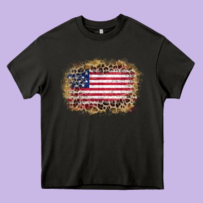 America Leopard Glitter Flag Heavy Core Tee Designed By Zillion Design Studio