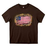 Chocolate Brown america leopard glitter flag Heavy Core Tee - Zillion Design Studio