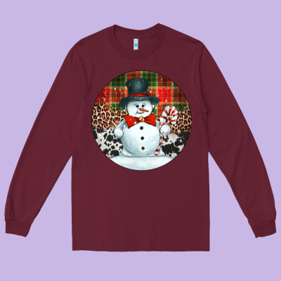 Western Snowman Christmas Ornament Long Sleeve Tee Designed By Jasminsmagicworld