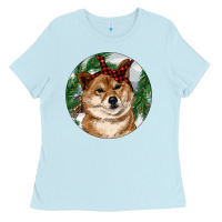 Baby Blue Shiba Inu Christmas Ladies Tee - RanaPortraitStore