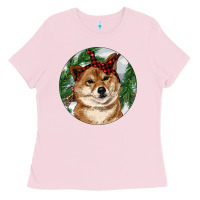 Bubblegum Pink Shiba Inu Christmas Ladies Tee - RanaPortraitStore