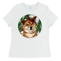 White Shiba Inu Christmas Ladies Tee - RanaPortraitStore