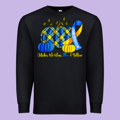 October We Wear Blue And Yellow With Pumpkins Premium Sweatshirt Designed By Artiststas