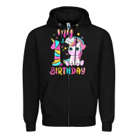 Black my 1 st birthday with little cute unicorn Zipper Hoodie - NancyCooperArtShop