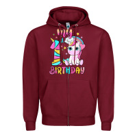 Burgundy my 1 st birthday with little cute unicorn Zipper Hoodie - NancyCooperArtShop