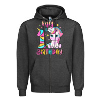 Charcoal Heather my 1 st birthday with little cute unicorn Zipper Hoodie - NancyCooperArtShop