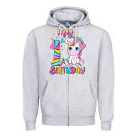 Heather Grey my 1 st birthday with little cute unicorn Zipper Hoodie - NancyCooperArtShop