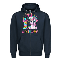 Navy my 1 st birthday with little cute unicorn Zipper Hoodie - NancyCooperArtShop