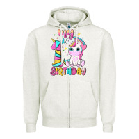 Oatmeal Heather my 1 st birthday with little cute unicorn Zipper Hoodie - NancyCooperArtShop