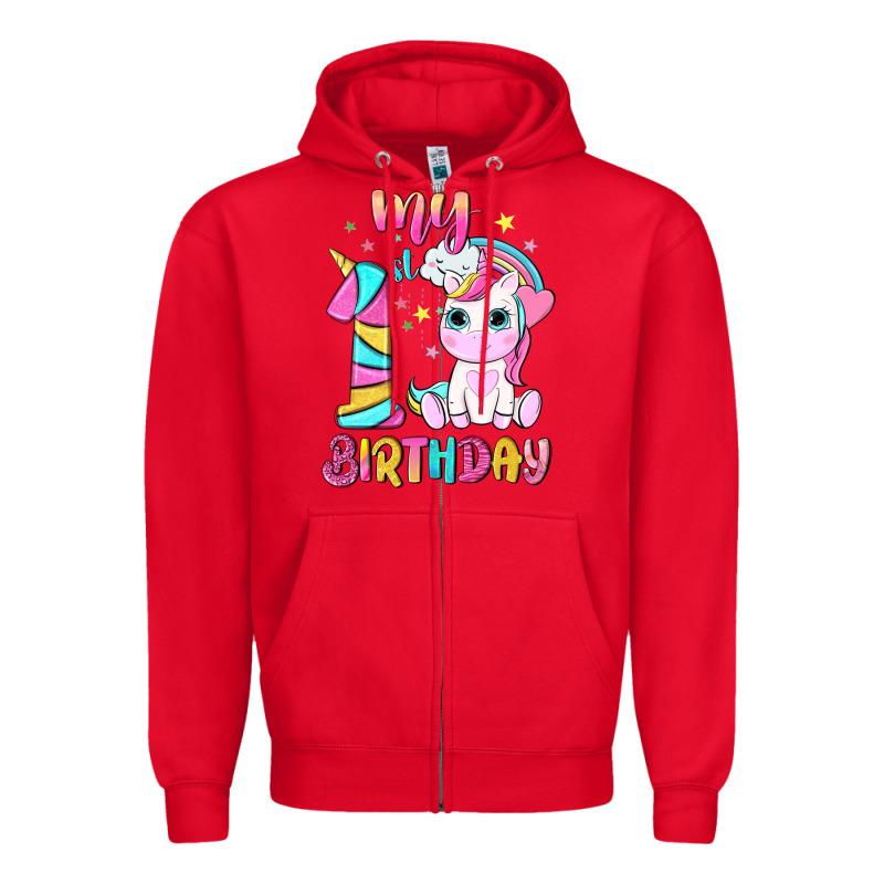 My 1 St Birthday With Little Cute Unicorn Zipper Hoodie by NancyCooperArtShop | Teevron