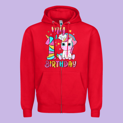 My 1 St Birthday With Little Cute Unicorn Zipper Hoodie Designed By Nancycooperartshop